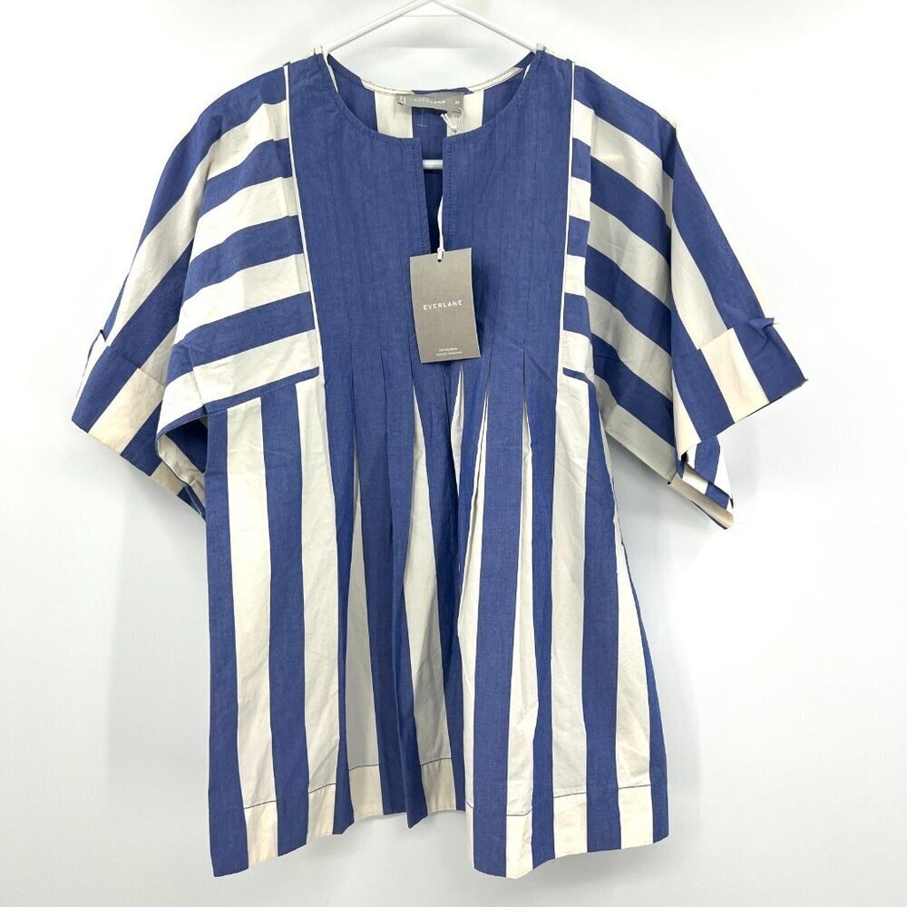 NWT Everlane The Poplin Tunic Mazarine Blue Bone Blouse Women's XS Oversize $88 - Picture 2 of 5
